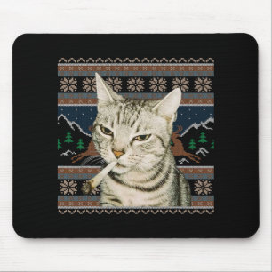 Funny Smoking Cat Meme Christmas Ugly Sweater Cat  Mouse Mat