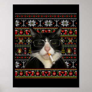 Funny Smoking Cat Meme Christmas Ugly Sweater Cat Poster