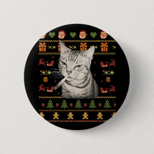 Funny Smoking Cat Meme Christmas Ugly Sweaters For 6 Cm Round Badge