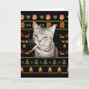 Funny Smoking Cat Meme Christmas Ugly Sweaters For Card