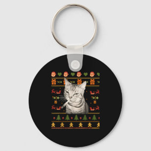 Funny Smoking Cat Meme Christmas Ugly Sweaters For Key Ring