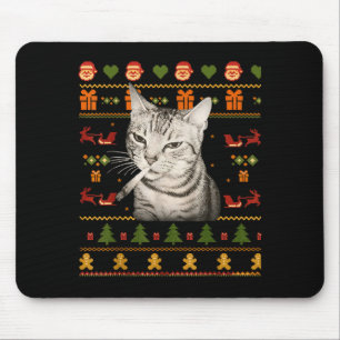 Funny Smoking Cat Meme Christmas Ugly Sweaters For Mouse Mat