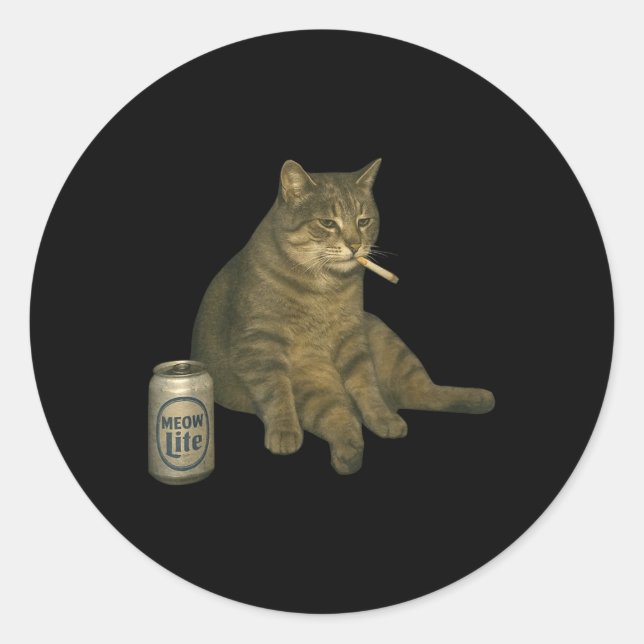 Funny Smoking Cat Meme Cigarette Kitten Drinking B Classic Round Sticker (Front)