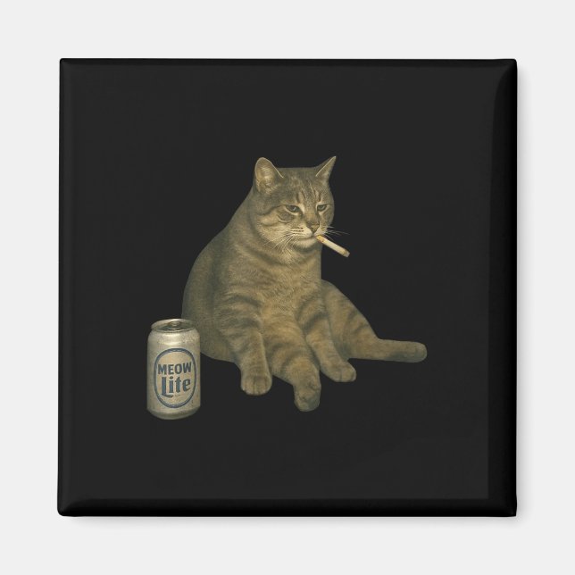 Funny Smoking Cat Meme Cigarette Kitten Drinking B Magnet (Front)