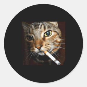 Funny smoking cat meme dark humor sarcastic cat ar classic round sticker