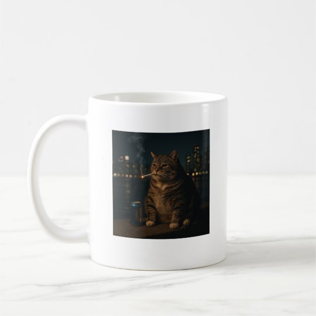 Funny Smoking Cat Meme Stupid Brainrot  Coffee Mug (Left)