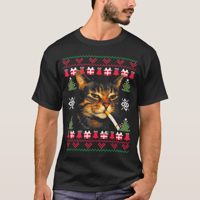 Funny Smoking Cat Meme Ugly Christmas Sweater For  (Front)