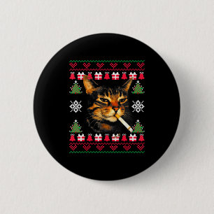 Funny Smoking Cat Meme Ugly Christmas Sweater For 6 Cm Round Badge