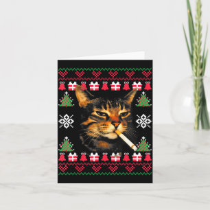 Funny Smoking Cat Meme Ugly Christmas Sweater For Card