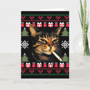 Funny Smoking Cat Meme Ugly Christmas Sweater For Card