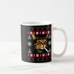Funny Smoking Cat Meme Ugly Christmas Sweater For  Coffee Mug