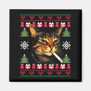 Funny Smoking Cat Meme Ugly Christmas Sweater For  Magnet