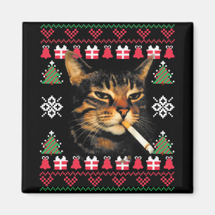 Funny Smoking Cat Meme Ugly Christmas Sweater For Magnet