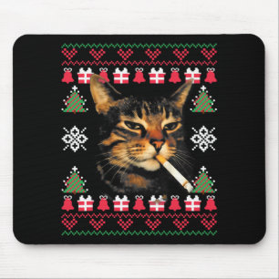 Funny Smoking Cat Meme Ugly Christmas Sweater For  Mouse Mat