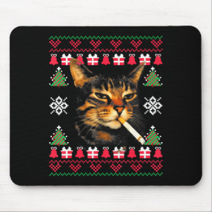 Funny Smoking Cat Meme Ugly Christmas Sweater For Mouse Mat