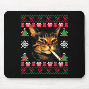 Funny Smoking Cat Meme Ugly Christmas Sweater For  Mouse Mat