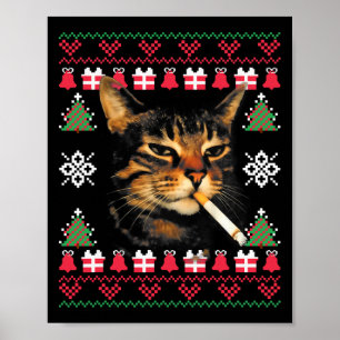 Funny Smoking Cat Meme Ugly Christmas Sweater For  Poster