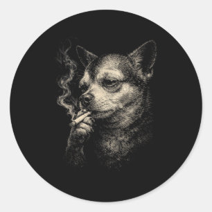 Funny Smoking Dog Meme Chihuahua For Men Women Cig Classic Round Sticker