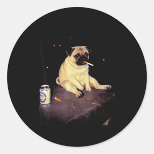Funny Smoking Dog Pug Meme Classic Round Sticker