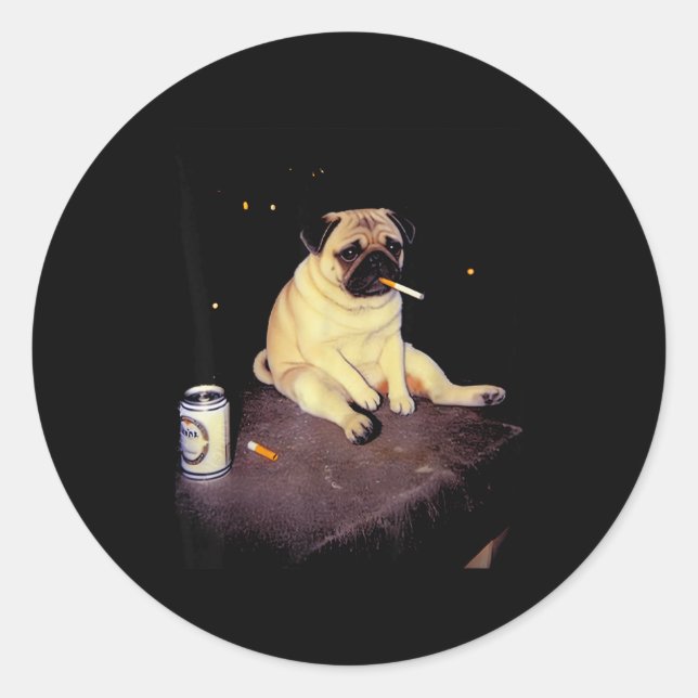 Funny Smoking Dog Pug Meme  Classic Round Sticker (Front)