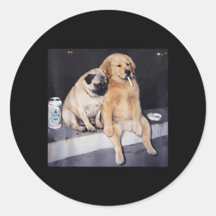 Funny Smoking Dog Pug Meme Golden Retriever Meme Classic Round Sticker