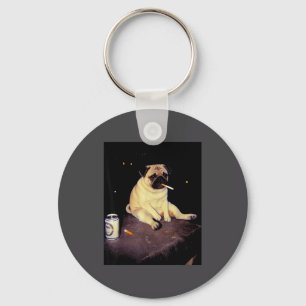 Funny Smoking Dog Pug Meme  Key Ring