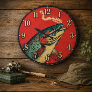 Funny Smoking Fish Fisherman  Large Clock