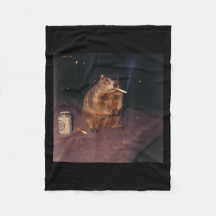 Funny Smoking Groundhog Cigarette Gen Z Retro Meme Fleece Blanket