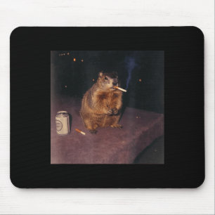 Funny Smoking Groundhog Cigarette Gen Z Retro Meme Mouse Mat