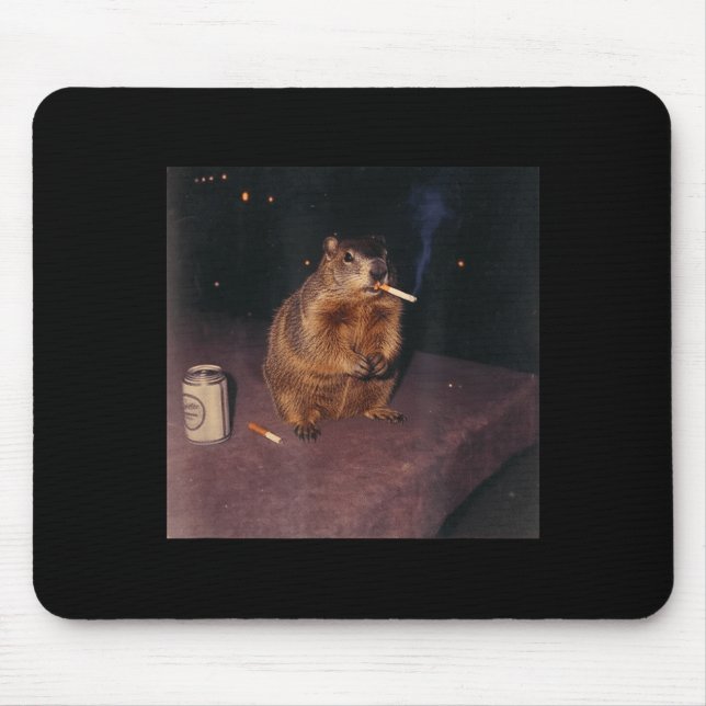 Funny Smoking Groundhog Cigarette Gen Z Retro Meme Mouse Mat (Front)