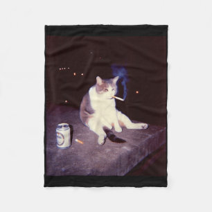 Funny Smoking Meme Cigarette Kitten Brainrot Silly Fleece Blanket
