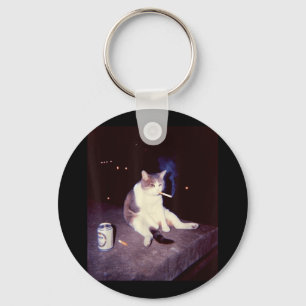 Funny Smoking Meme Cigarette Kitten Brainrot Silly Key Ring