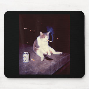 Funny Smoking Meme Cigarette Kitten Brainrot Silly Mouse Mat