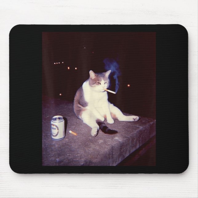 Funny Smoking Meme Cigarette Kitten Brainrot Silly Mouse Mat (Front)