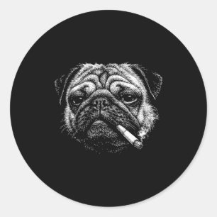 Funny smoking pug cigarette meme smoky dog classic round sticker