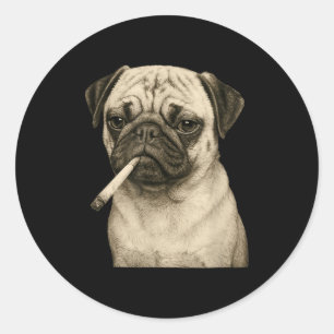 Funny Smoking Pug Dog Cigarette Gen Z Meme Graphic Classic Round Sticker