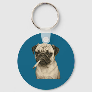 Funny Smoking Pug Dog Cigarette Gen Z Meme Graphic Key Ring