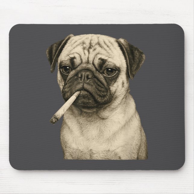 Funny Smoking Pug Dog Cigarette Gen Z Meme Graphic Mouse Mat (Front)