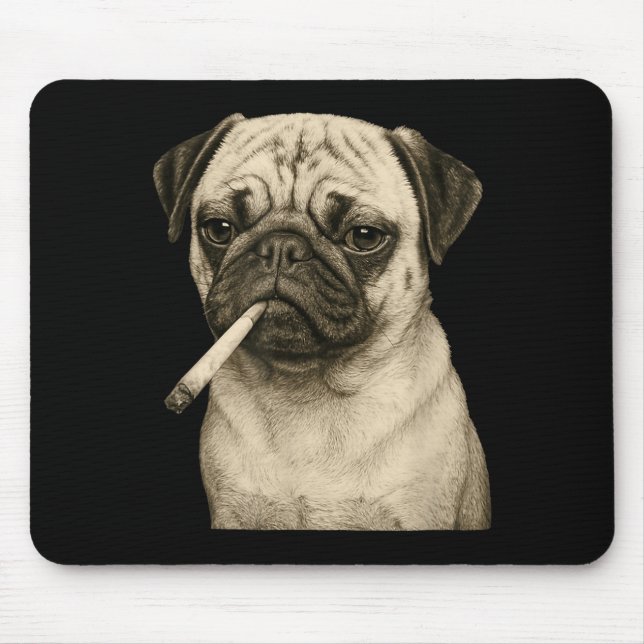 Funny Smoking Pug Dog Cigarette Gen Z Meme Graphic Mouse Mat (Front)