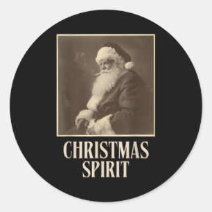 Funny Smoking Santa Claus Christmas Srit Vintage  Classic Round Sticker