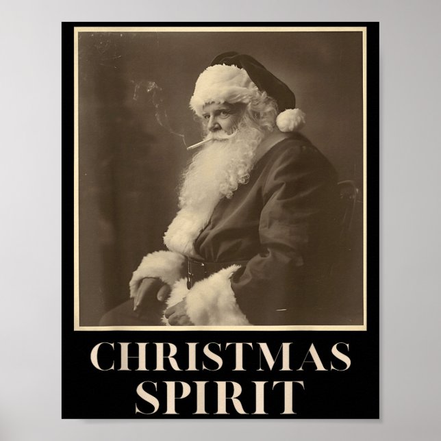 Funny Smoking Santa Claus Christmas Srit Vintage  Poster (Front)