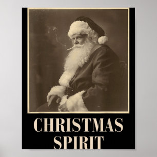 Funny Smoking Santa Claus Christmas Srit Vintage Poster