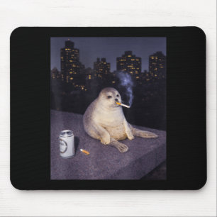 Funny smoking seal meme mouse mat