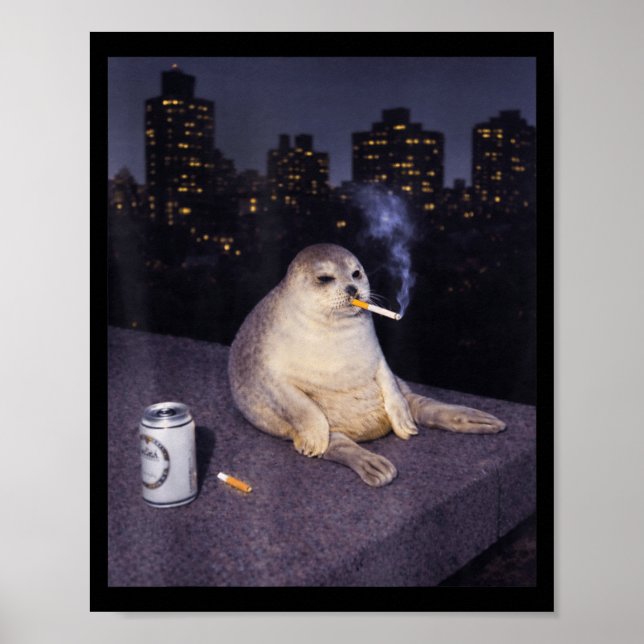Funny smoking seal meme  poster (Front)