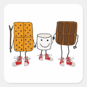 Funny Smores Characters Cartoon Square Sticker
