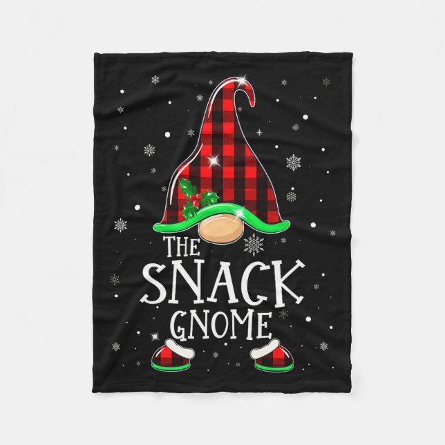 Funny Snack Gnome Buffalo Plaid Matching Christmas Fleece Blanket (Front)