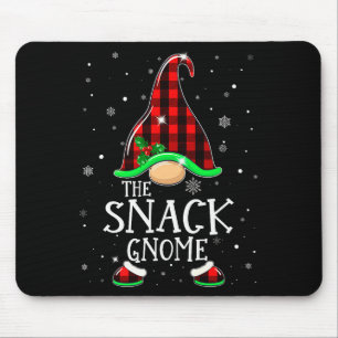 Funny Snack Gnome Buffalo Plaid Matching Christmas Mouse Mat