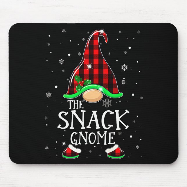 Funny Snack Gnome Buffalo Plaid Matching Christmas Mouse Mat (Front)