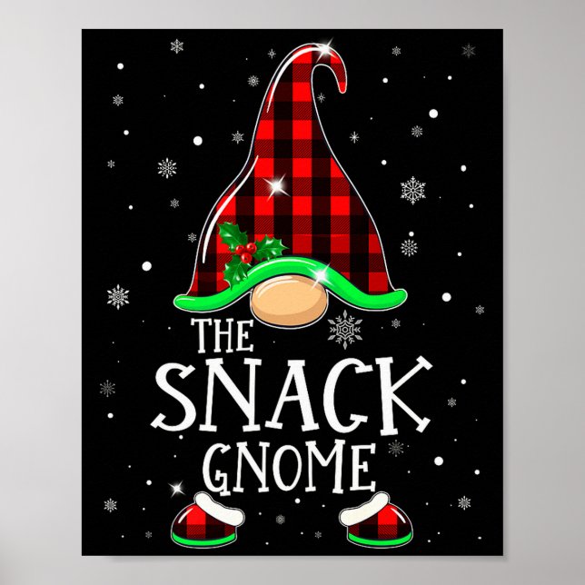 Funny Snack Gnome Buffalo Plaid Matching Christmas Poster (Front)