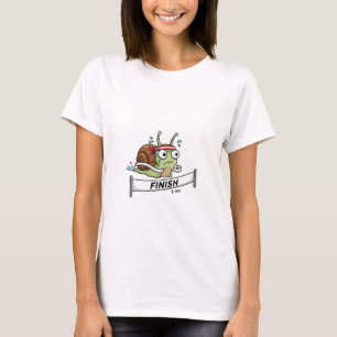 Funny Snail Athlete Crossing Finish Line Cartoon T-Shirt